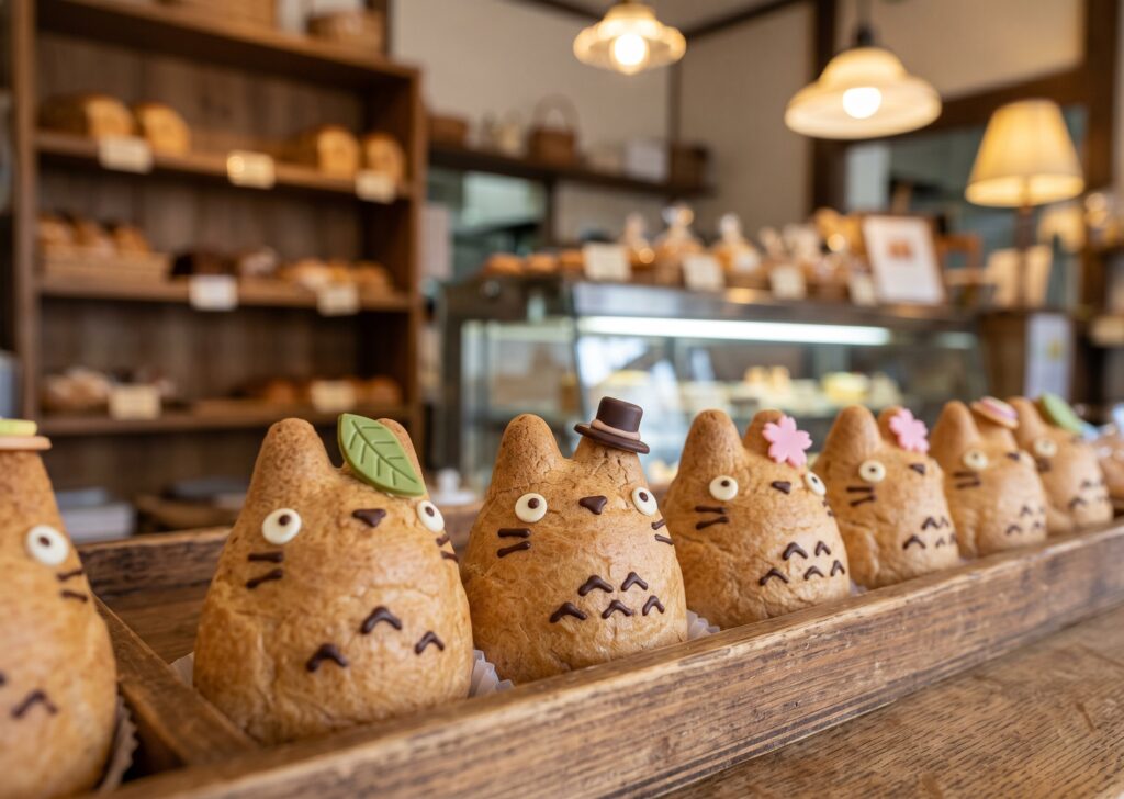 Cream puffs com formato do Totoro na padaria Shiro-Hige em Tóquio, Japão