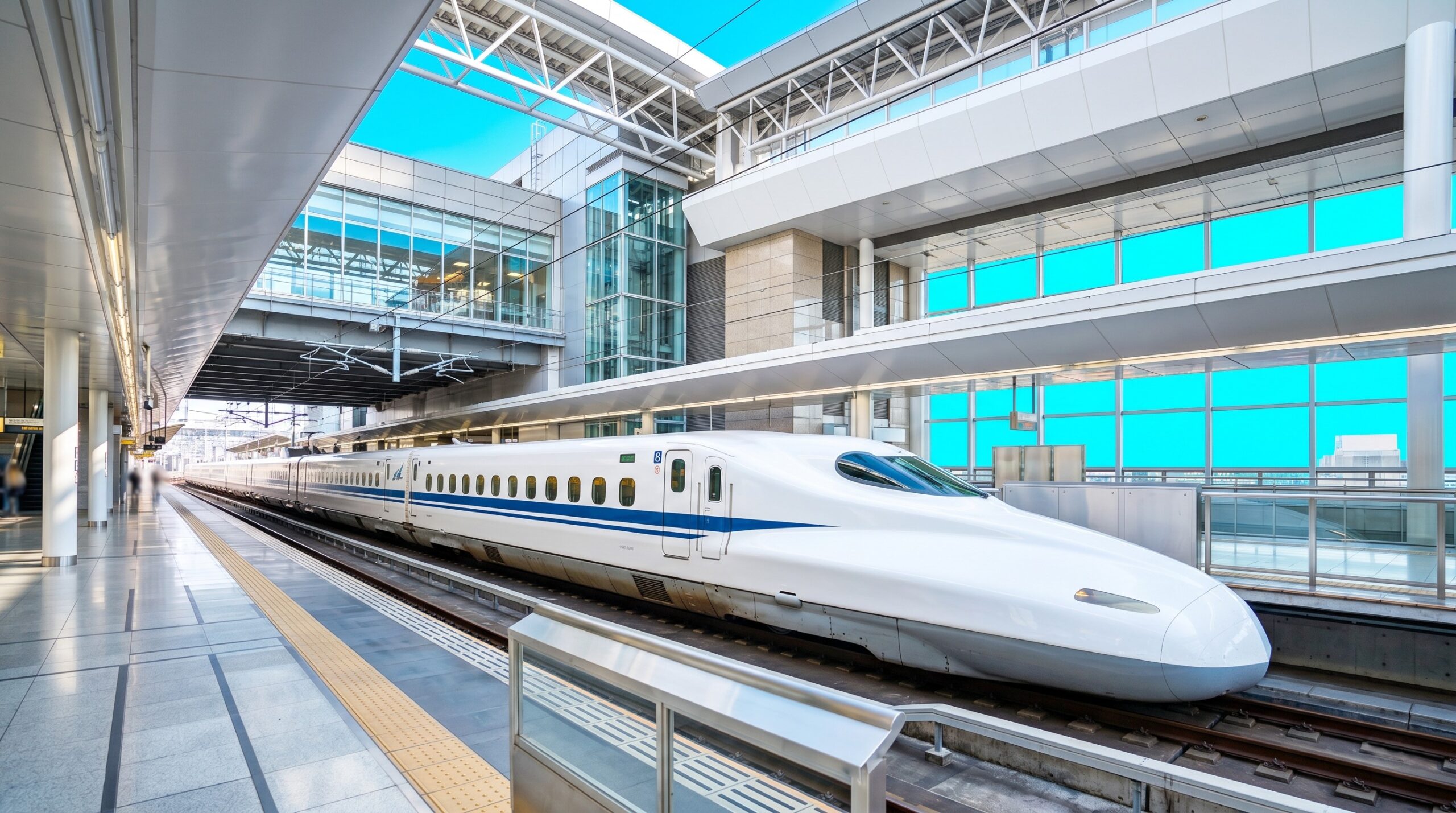 Trem-bala Shinkansen na estação no Japão, principal meio de transporte coberto pelo JR Pass