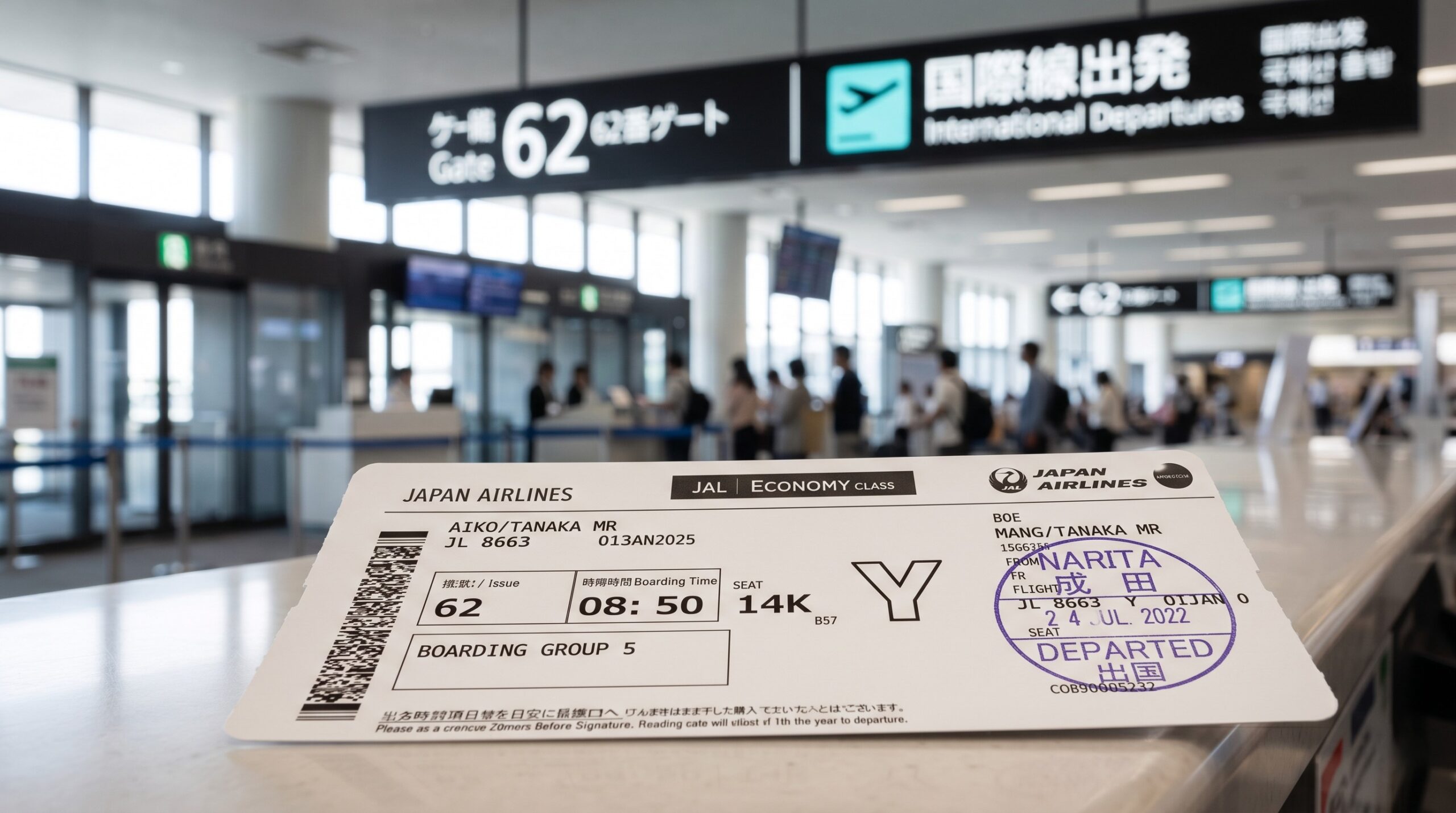 Cartão de embarque em aeroporto japonês representando a nova taxa de saída do Japão em 2026