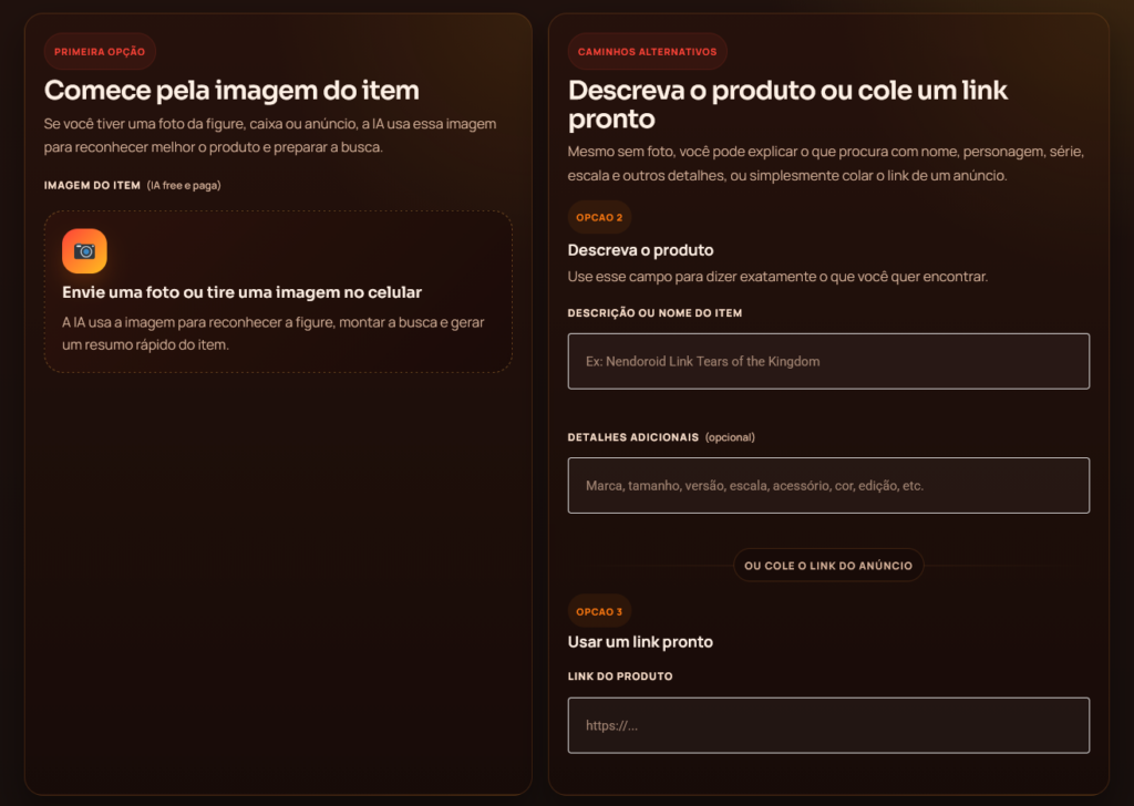 Interface do Buscador de Figures com três modos de busca